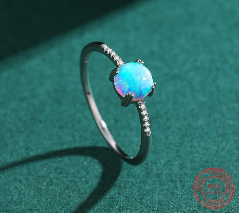 Sparkling Pale Blue Opal Ring - Floral Fawna