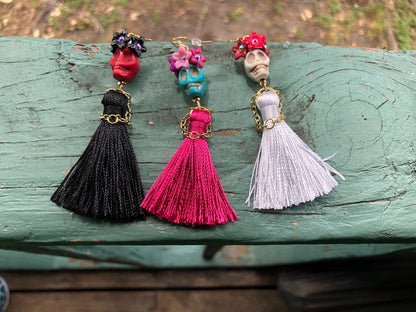 Goth Skull Tassel Earrings - Floral Fawna