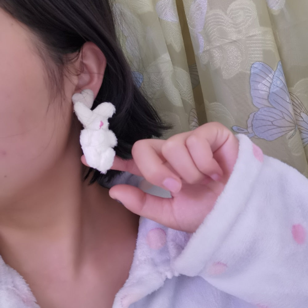 Kawaii Plush Bunny Earrings - Floral Fawna