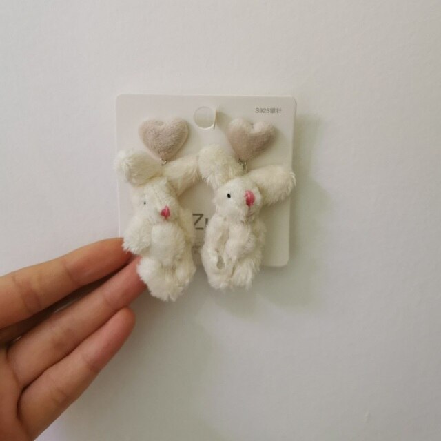 Kawaii Plush Bunny Earrings - Floral Fawna