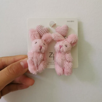 Kawaii Plush Bunny Earrings - Floral Fawna