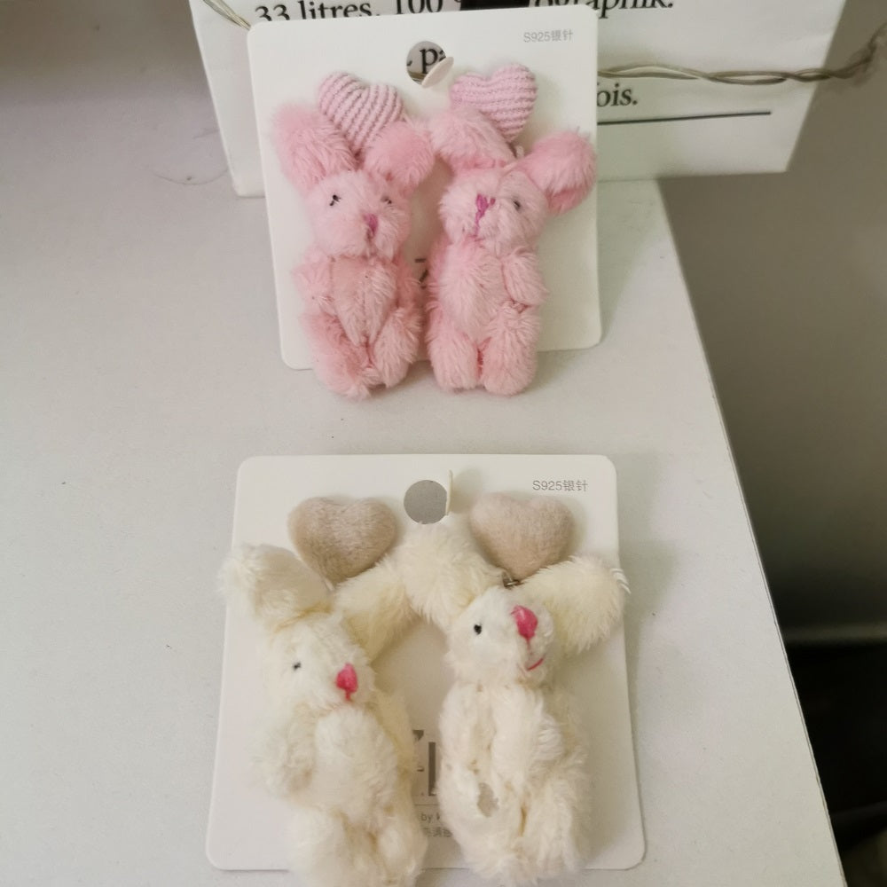 Kawaii Plush Bunny Earrings - Floral Fawna