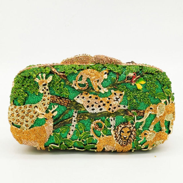 Jungle Animal Crystal Clutch Bag - Floral Fawna