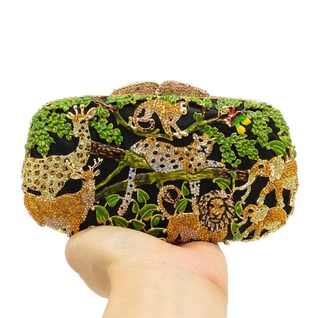 Jungle Animal Crystal Clutch Bag - Floral Fawna