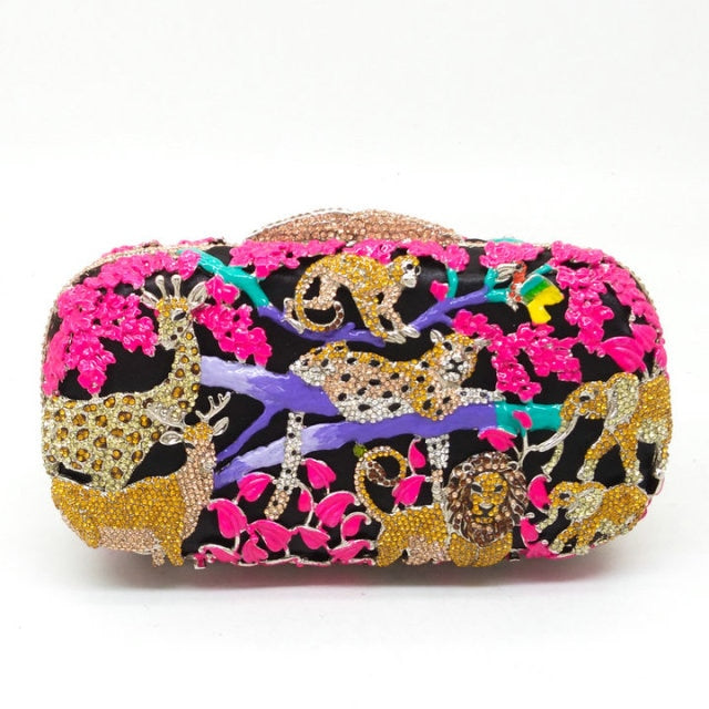 Jungle Animal Crystal Clutch Bag - Floral Fawna