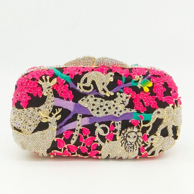 Jungle Animal Crystal Clutch Bag - Floral Fawna