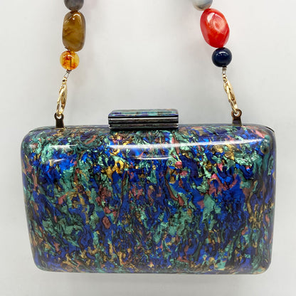 Iridescent Blue Acrylic Bag - Floral Fawna