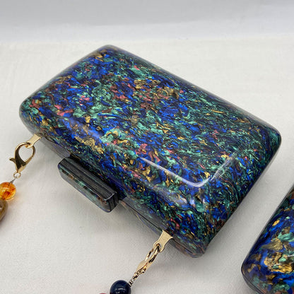 Iridescent Blue Acrylic Bag - Floral Fawna