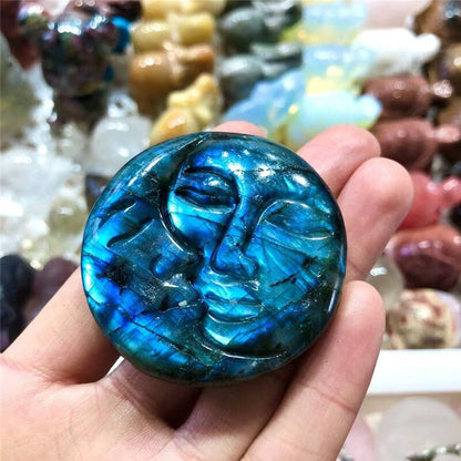 Labradorite Sun &amp; Moon Carving - Floral Fawna