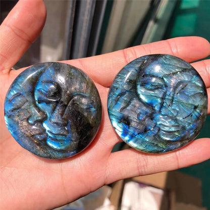 Labradorite Sun &amp; Moon Carving - Floral Fawna