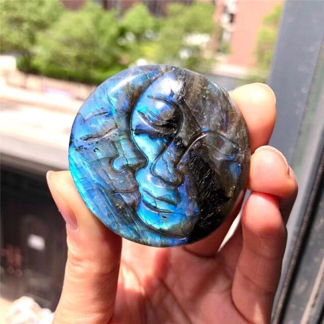 Labradorite Sun &amp; Moon Carving - Floral Fawna