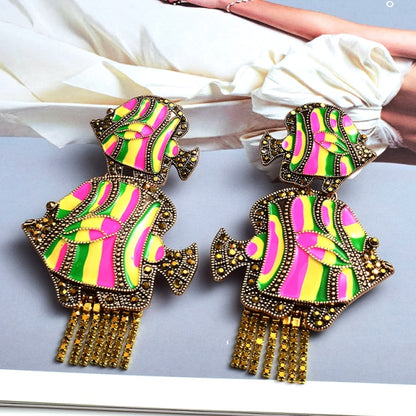 Statement Fish Tassel Earrings - Floral Fawna