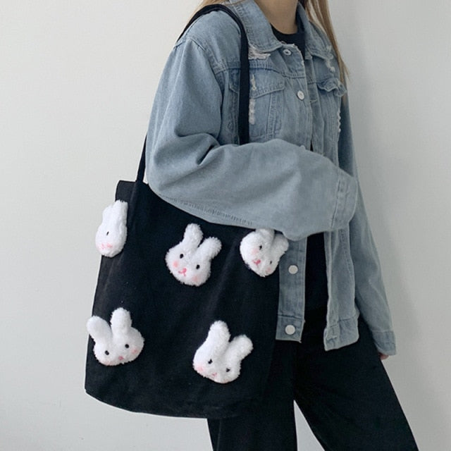 Corduroy Bunny Tote Bag - Floral Fawna