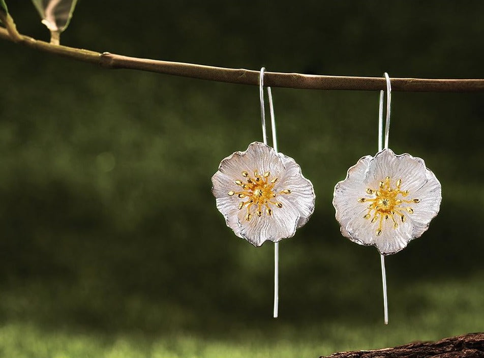 Blooming Poppy Sterling Silver Earrings - Floral Fawna