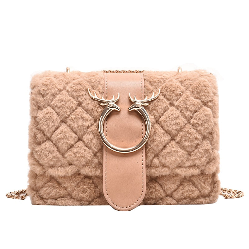 Faux Fur Deer Crossbody Bag - Floral Fawna