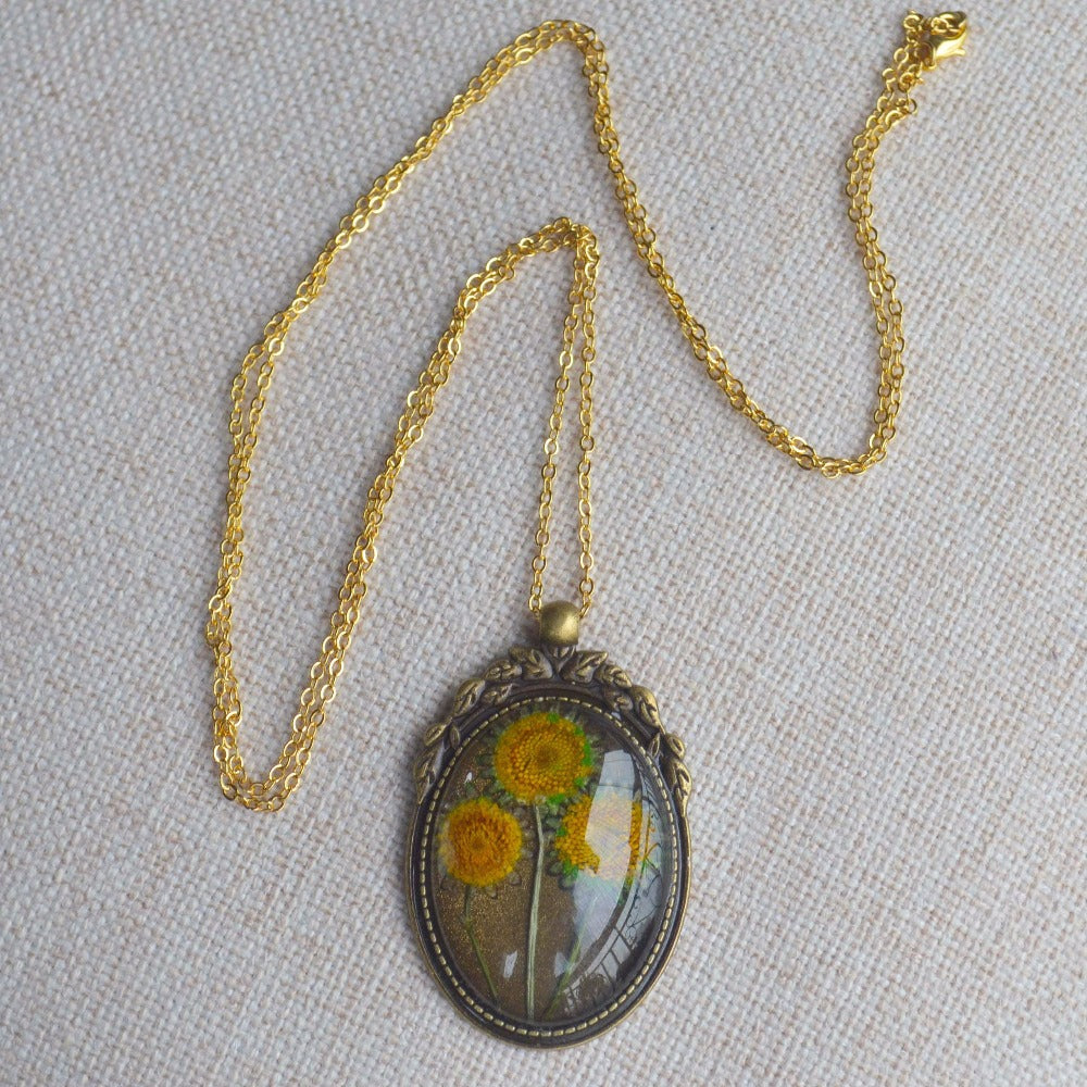 Handmade Real Sunflower Necklace - Floral Fawna