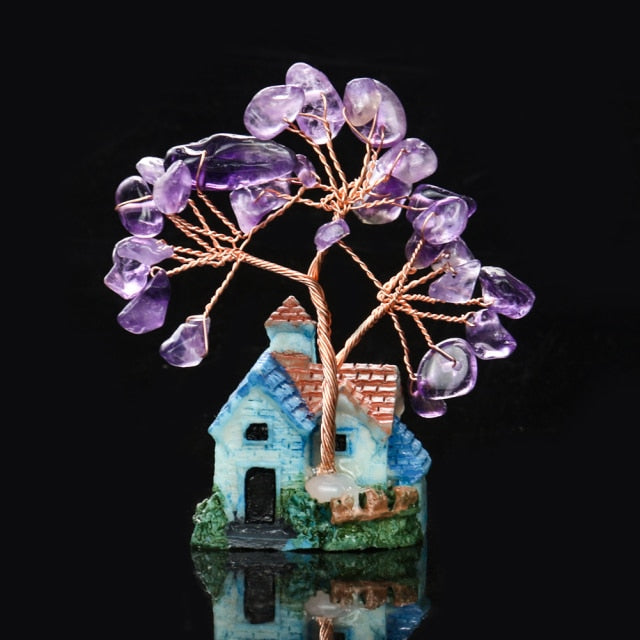 Amethyst Tree House Ornament - Floral Fawna