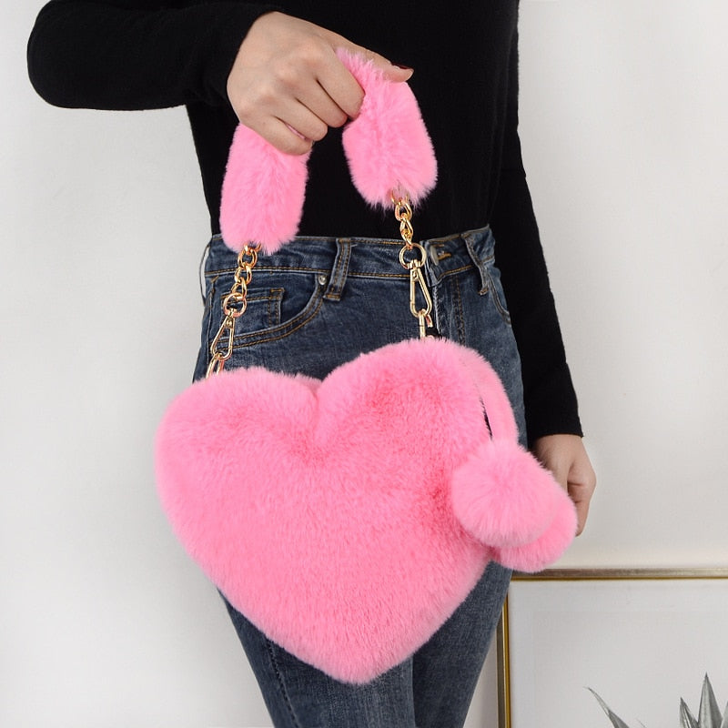 Faux Fur Heart Shaped Bag - Floral Fawna