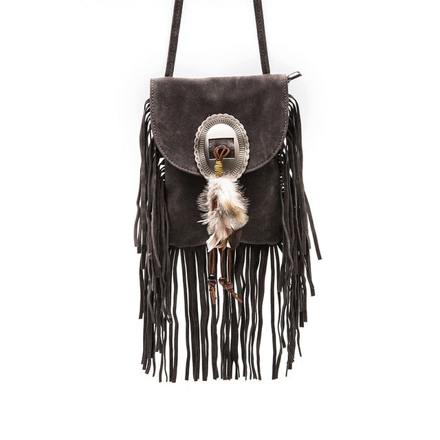 Boho Tassel Feather Bag - Floral Fawna