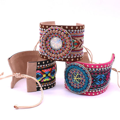 Leather Handmade Embroidered Bracelet - Floral Fawna