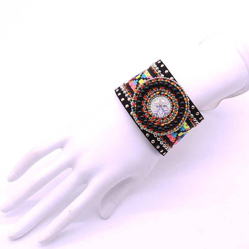 Leather Handmade Embroidered Bracelet - Floral Fawna