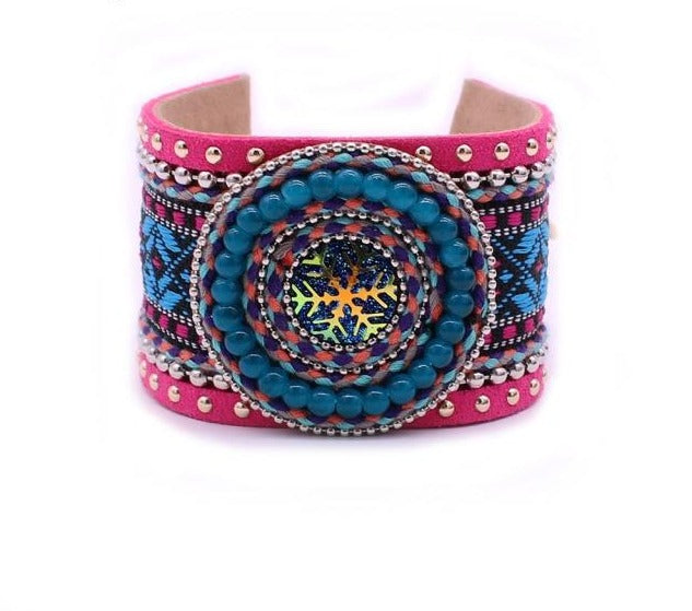 Leather Handmade Embroidered Bracelet - Floral Fawna