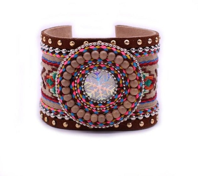 Leather Handmade Embroidered Bracelet - Floral Fawna