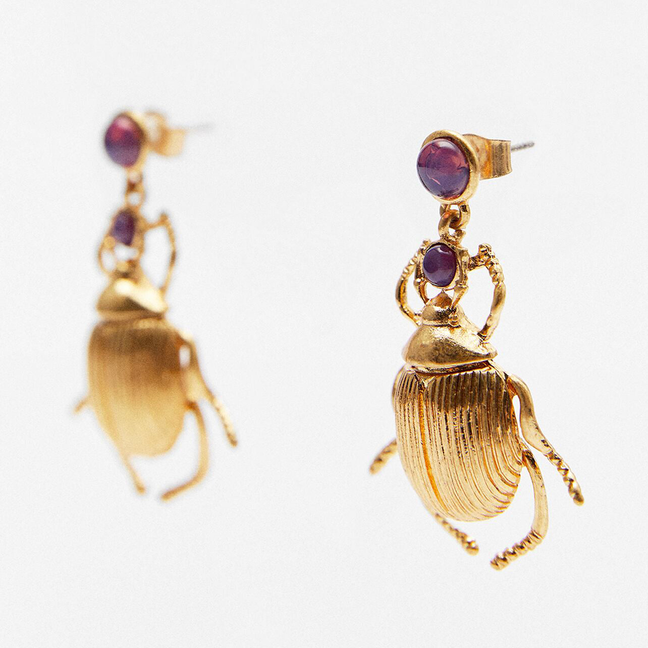 Statement Gold Beetle Earrings - Floral Fawna