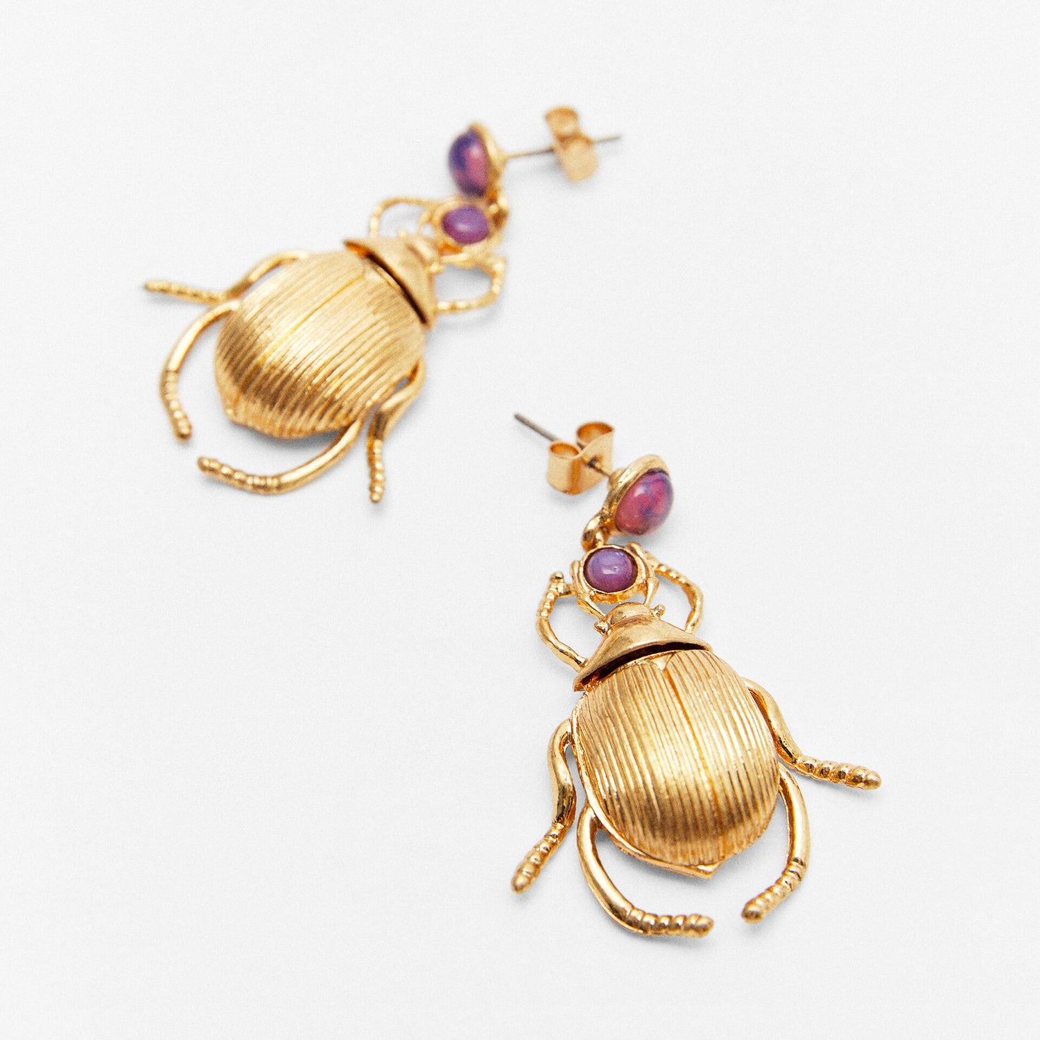 Statement Gold Beetle Earrings - Floral Fawna