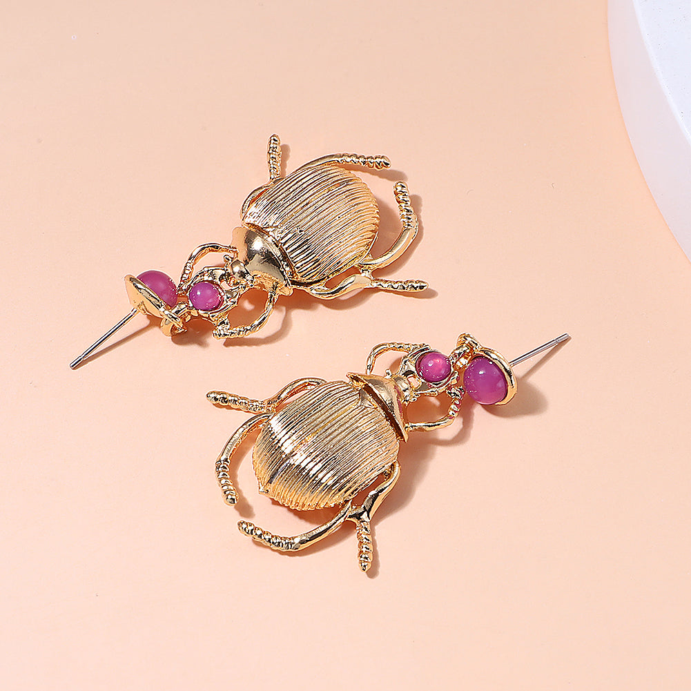 Statement Gold Beetle Earrings - Floral Fawna