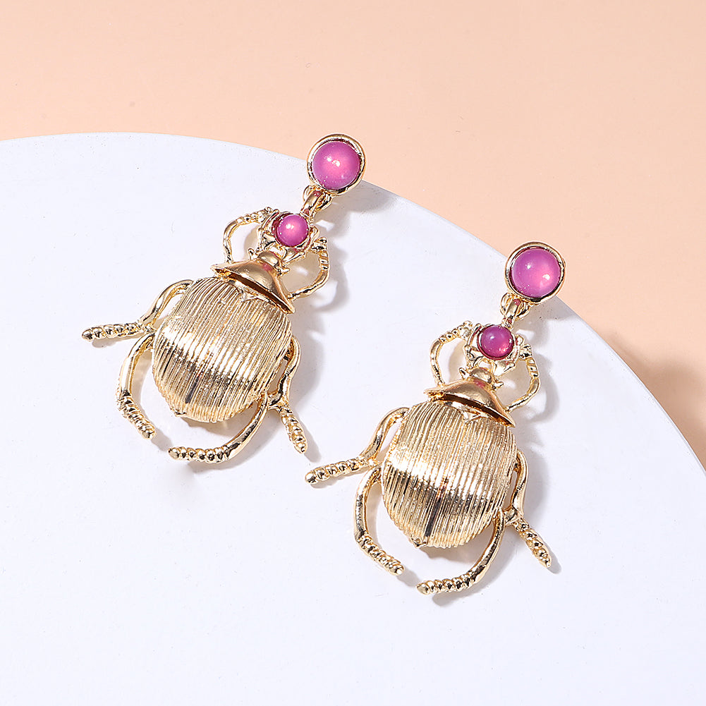 Statement Gold Beetle Earrings - Floral Fawna