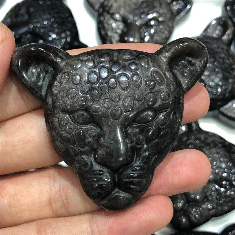 Obsidian Crystal Leopard Head - Floral Fawna