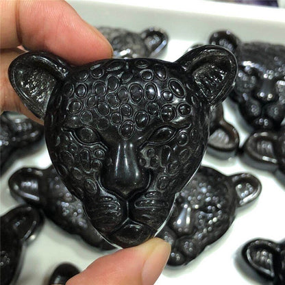 Obsidian Crystal Leopard Head - Floral Fawna