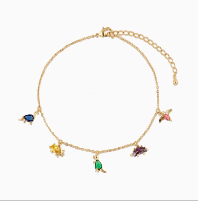 Dainty Dinosaur Anklet - Floral Fawna