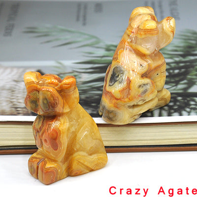 Carved Dog Crystal - Floral Fawna