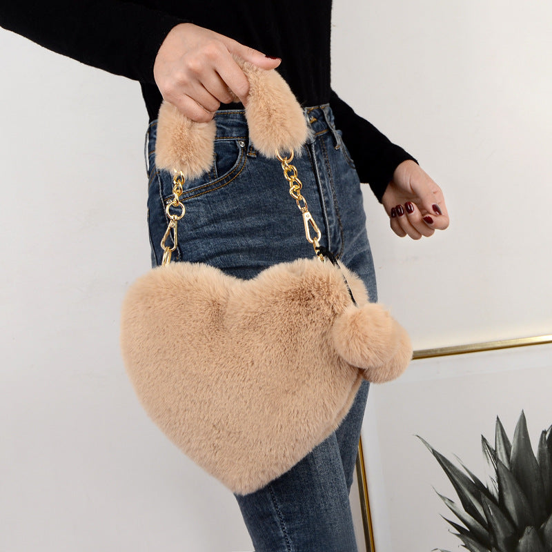 Faux Fur Heart Shaped Bag - Floral Fawna