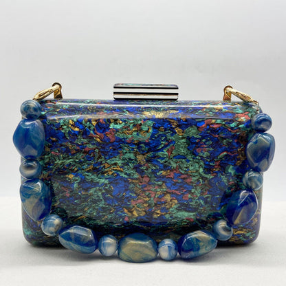 Iridescent Blue Acrylic Bag - Floral Fawna