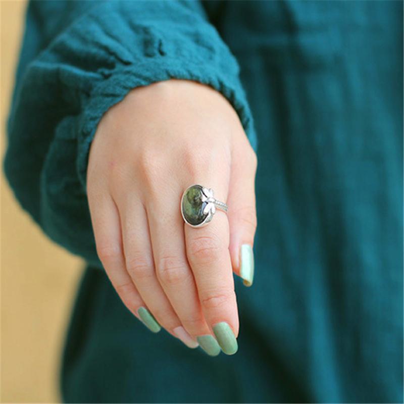 Labradorite Dragonfly Sterling Silver Ring - Floral Fawna