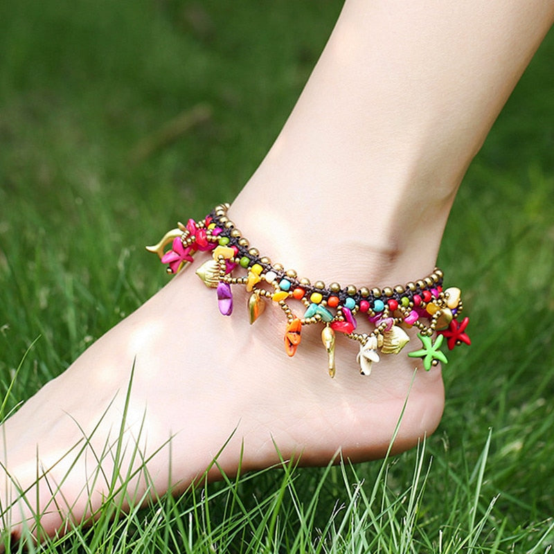 Starfish and Dolphin Anklet - Floral Fawna