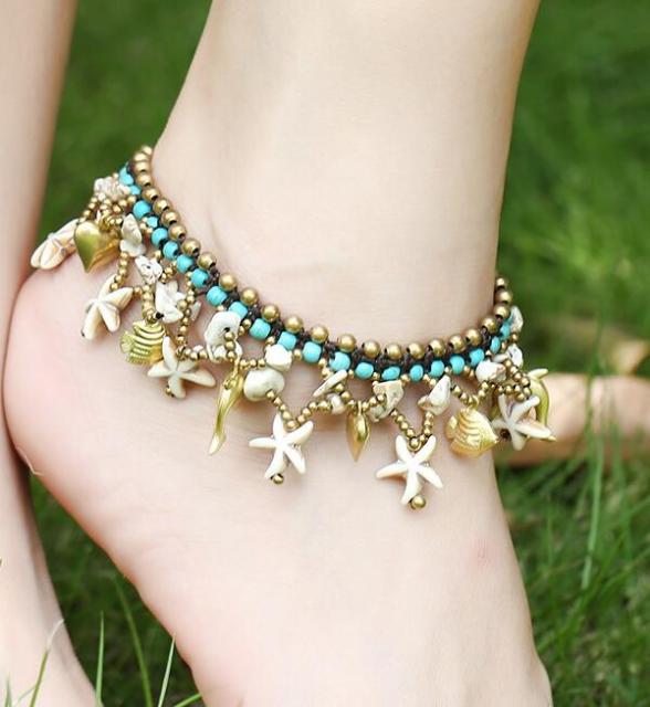 Starfish and Dolphin Anklet - Floral Fawna