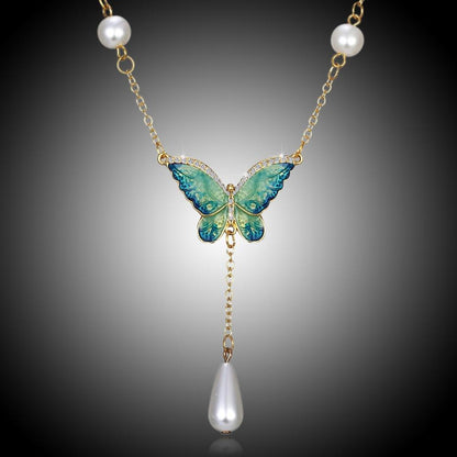 Lovely Pearl Butterfly Necklace - Floral Fawna