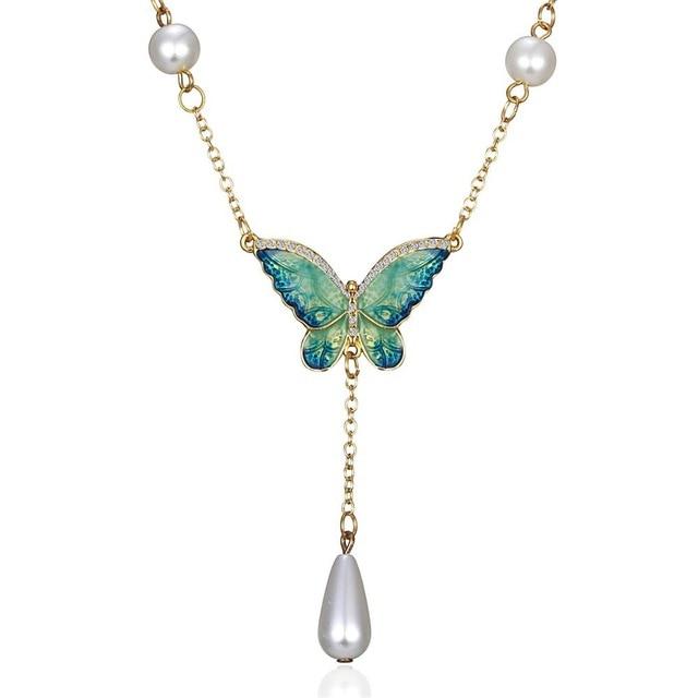 Lovely Pearl Butterfly Necklace - Floral Fawna