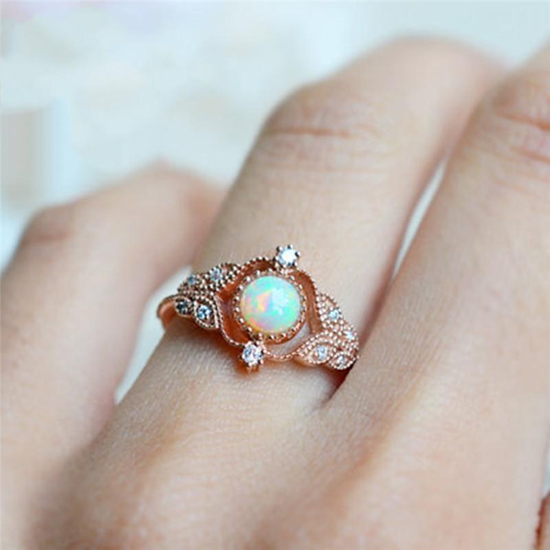 Rainbow Opal Rose Gold Ring - Floral Fawna