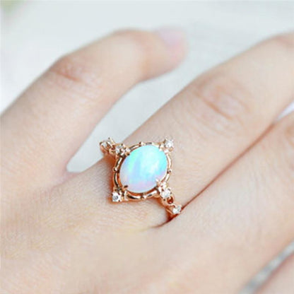 Rainbow Opal Rose Gold Ring - Floral Fawna