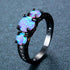 Blue Fire Opal Black Gold Ring - Floral Fawna