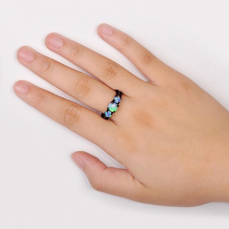 Blue Fire Opal Black Gold Ring - Floral Fawna