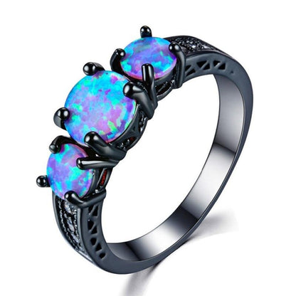 Blue Fire Opal Black Gold Ring - Floral Fawna