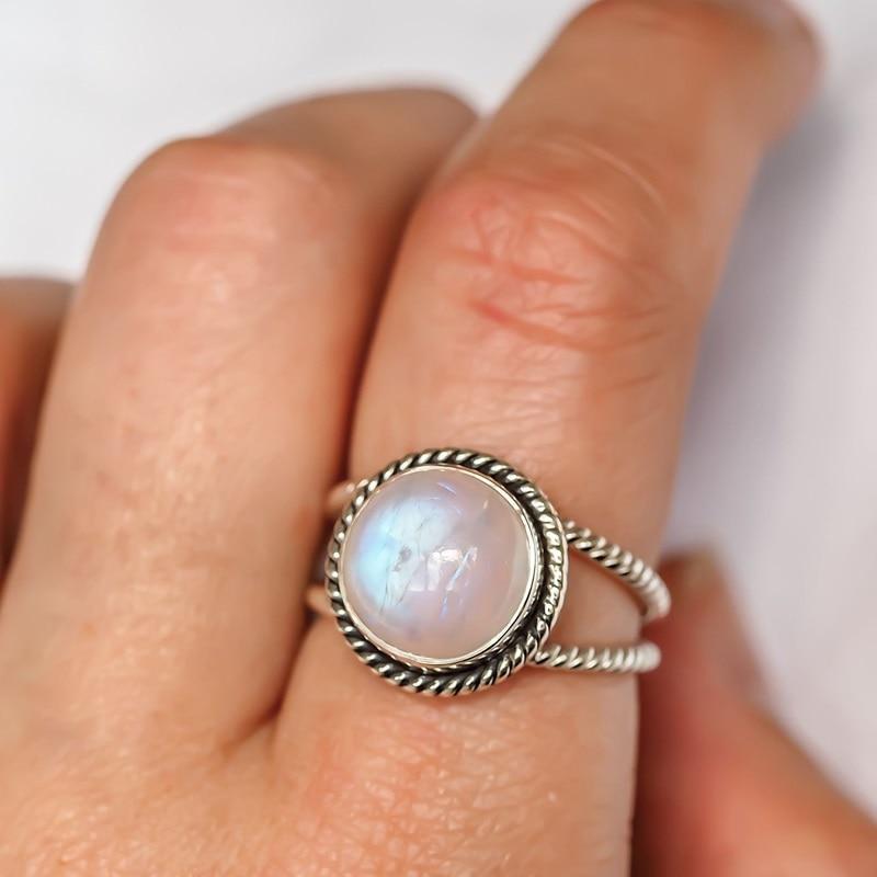 Round Natural Moonstone Ring - Floral Fawna