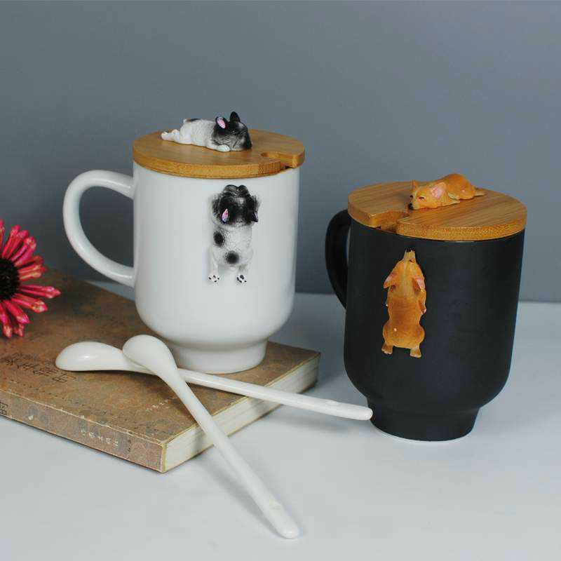 Cute Bulldog or Corgi Coffee/Tea Mug with lid - Floral Fawna