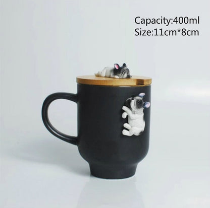 Cute Bulldog or Corgi Coffee/Tea Mug with lid - Floral Fawna